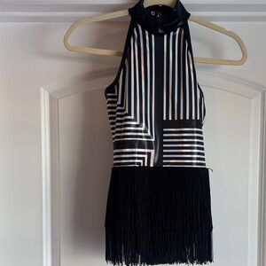 Weissman black & white/silver dance costume with black fringe style 14909